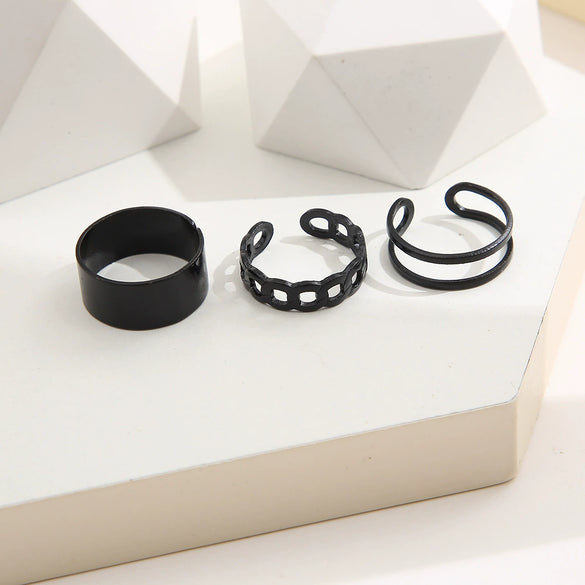 Alloy Hip Hop Retro Style Geometric C Ring 3Piece Set With Electroplating
