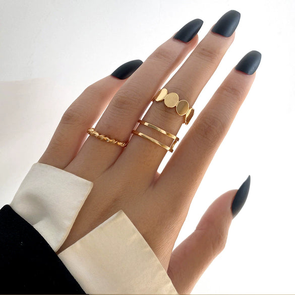 Alloy Hip Hop Retro Style Geometric C Ring 3Piece Set With Electroplating