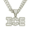 Alloy Hip Hop Spliced Square Diamond Letter Pendant Cuban Chain Necklace