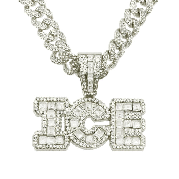Alloy Hip Hop Spliced Square Diamond Letter Pendant Cuban Chain Necklace