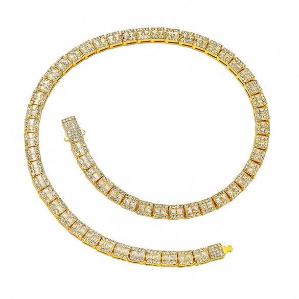 Alloy Hip Hop Style Geometric Square Diamond Stitching Cuban Chain Necklace Unisex