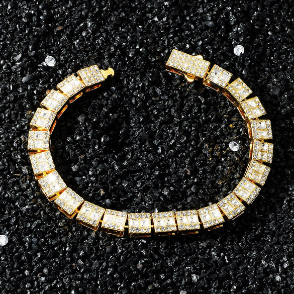 Alloy Hip Hop Style Geometric Square Diamond Stitching Cuban Chain Necklace Unisex