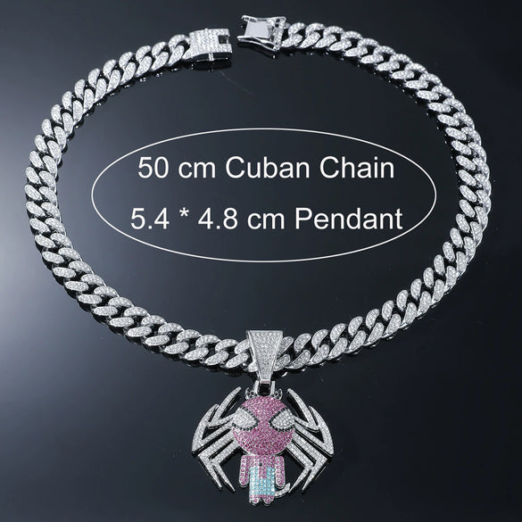 Alloy Hiphop Animals Zodiac Spider Pendant Necklace With Diamond Cuban Chain For Men