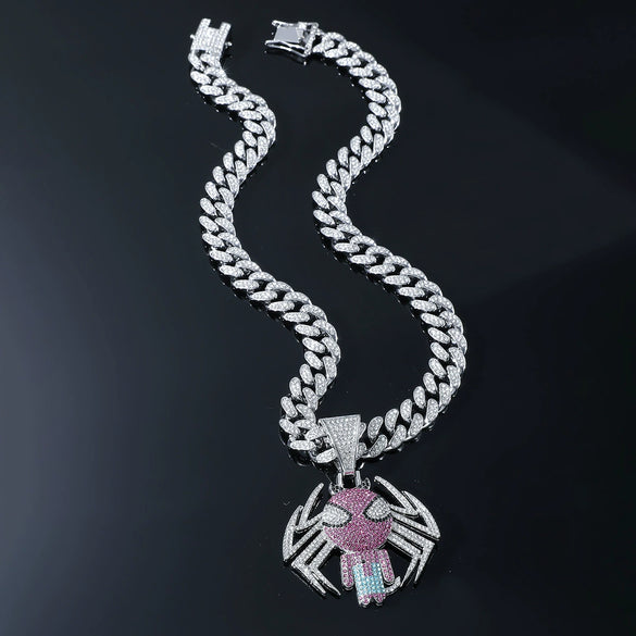 Alloy Hiphop Animals Zodiac Spider Pendant Necklace With Diamond Cuban Chain For Men