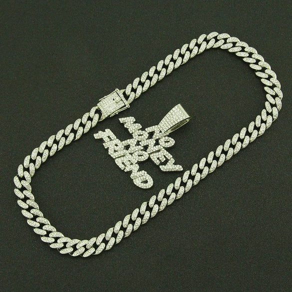 Alloy Hiphop Diamond Letter Pendant Necklace With Cuban Chain For Men