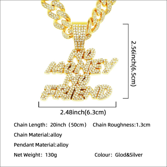 Alloy Hiphop Diamond Letter Pendant Necklace With Cuban Chain For Men