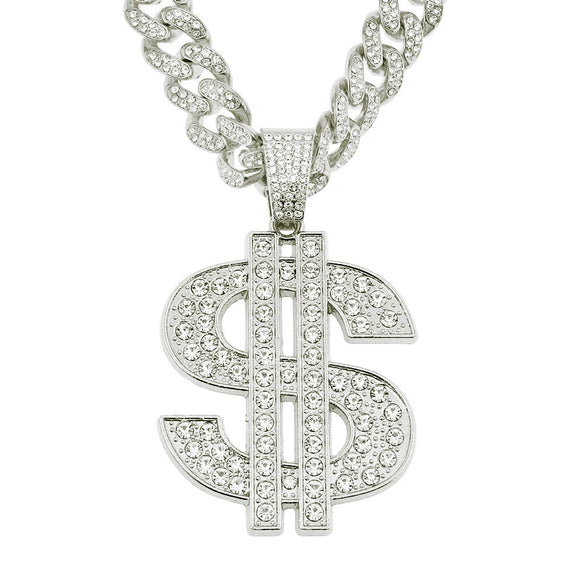 Alloy Hiphop Diamondencrusted Dollar Pendant Cuban Chain Necklace With Letters Numbers Text Pattern For Men