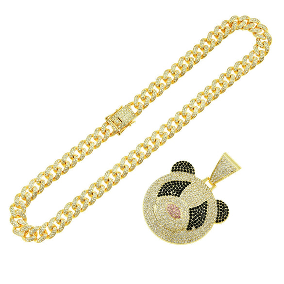 Alloy Hiphop Exaggerated Threedimensional Diamond Panda Pendant Cuban Necklace