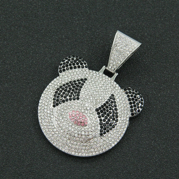 Alloy Hiphop Exaggerated Threedimensional Diamond Panda Pendant Cuban Necklace