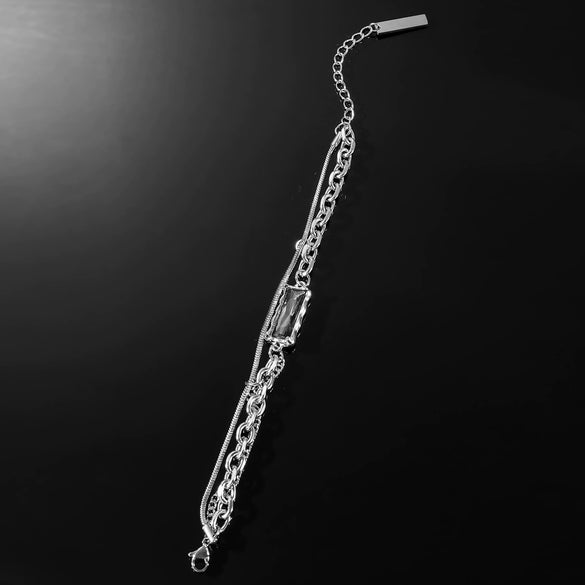 Alloy Hiphop Geometric Black Gemstone Bracelet For Unisex