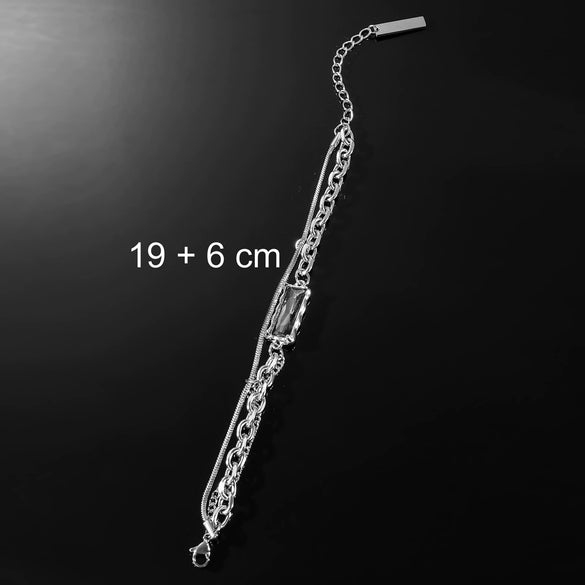 Alloy Hiphop Geometric Black Gemstone Bracelet For Unisex