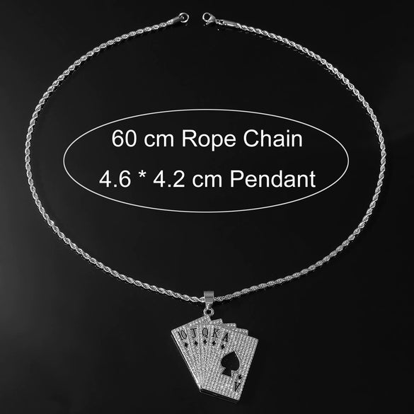 Alloy Hiphop Geometric Diamond Poker Flush Pendant Titanium Steel Necklace