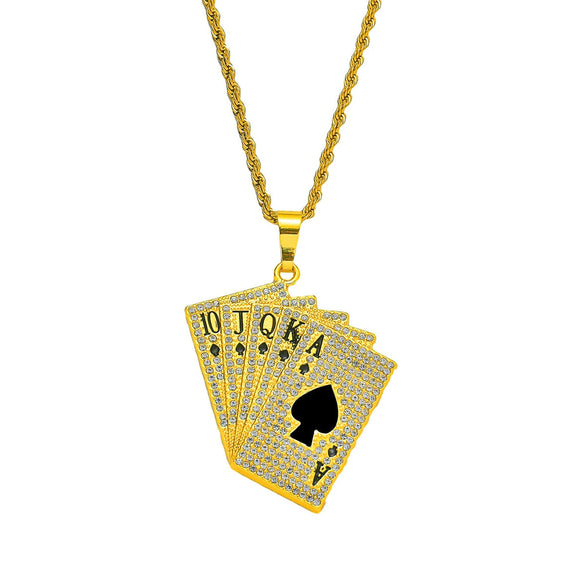Alloy Hiphop Geometric Diamond Poker Flush Pendant Titanium Steel Necklace