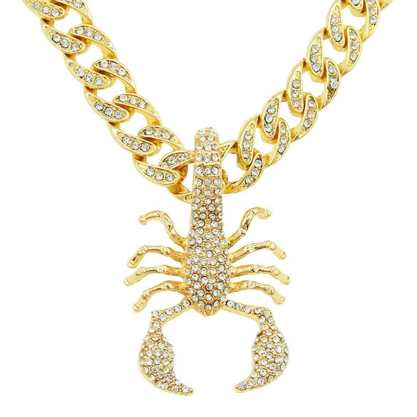 Alloy Hiphop Geometric Diamond Scorpion Pendant Cuban Chain Necklace