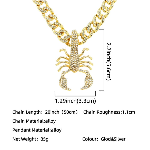Alloy Hiphop Geometric Diamond Scorpion Pendant Cuban Chain Necklace