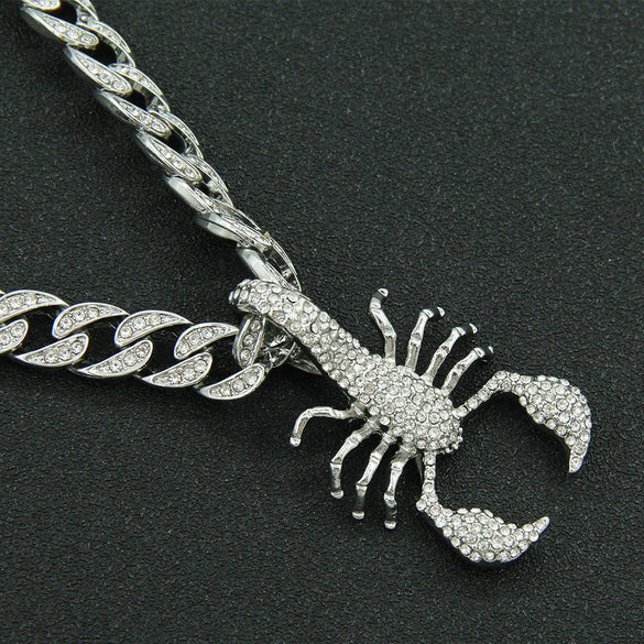 Alloy Hiphop Geometric Diamond Scorpion Pendant Cuban Chain Necklace