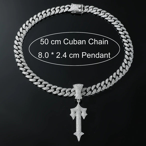 Alloy Hiphop Men's Necklace With Geometric Pattern And Full Diamond Sword Pendant
