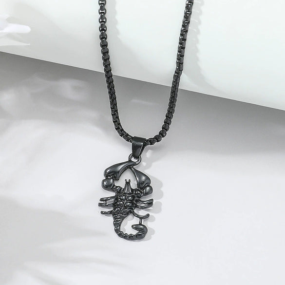 Alloy Hiphop Scorpion Zodiac Animals Pendant Necklace With Square Pearl Chain Electroplated Jewelry Unisex