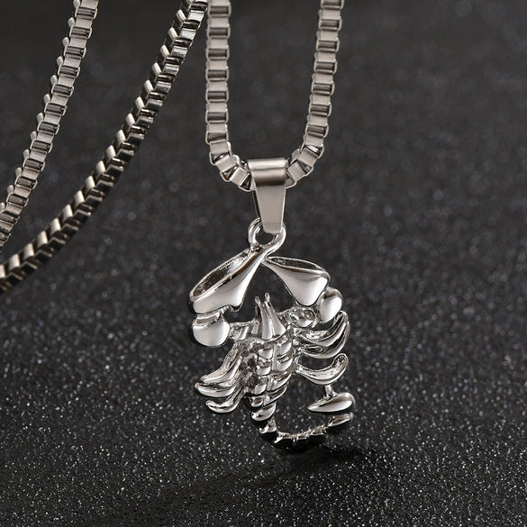 Alloy Hiphop Scorpion Zodiac Animals Pendant Necklace With Square Pearl Chain Electroplated Jewelry Unisex