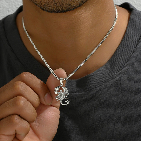 Alloy Hiphop Scorpion Zodiac Animals Pendant Necklace With Square Pearl Chain Electroplated Jewelry Unisex