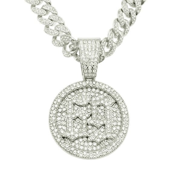 Alloy Hiphop Style Digital Round Pendant Cuban Chain Necklace With Diamond And Letters Numbers Text Design