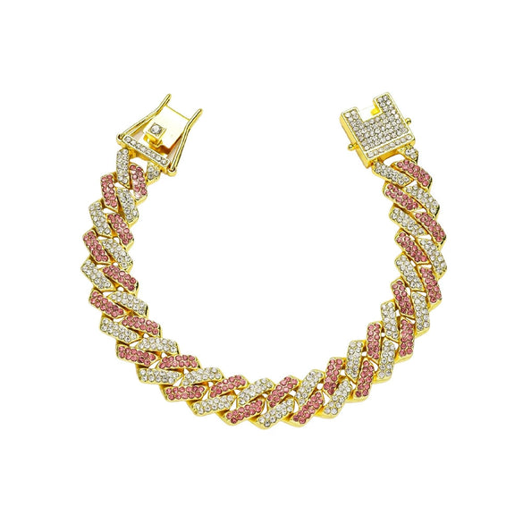Alloy Hiphop Style Geometric Diamond Cuban Chain Bracelet For Men And Women