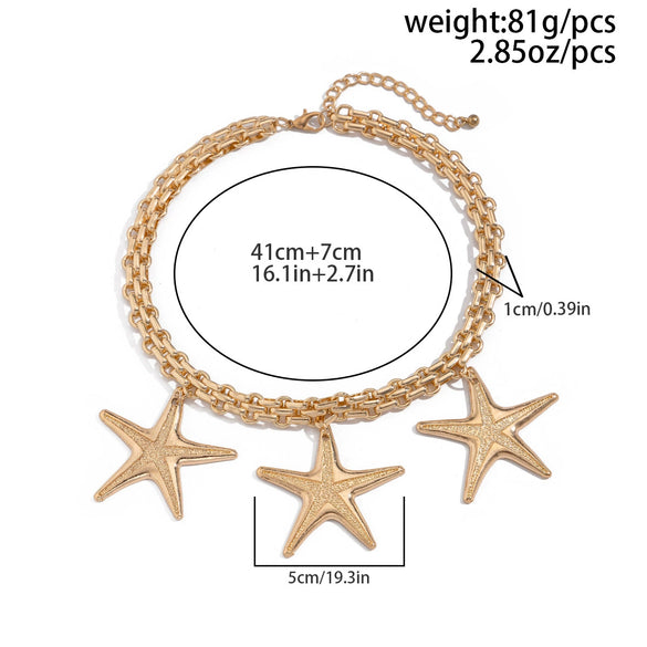 Alloy Hiphop Style Love Pendant Chain Necklace With Heart And Star Patterns Electroplated For Women