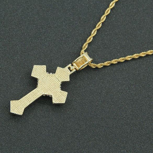 Alloy Hiphop Threedimensional Diamond Cross Pendant Necklace