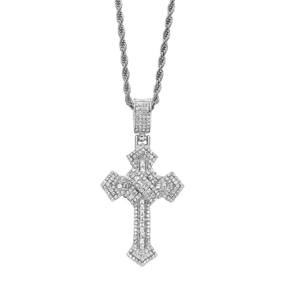Alloy Hiphop Threedimensional Diamond Cross Pendant Necklace