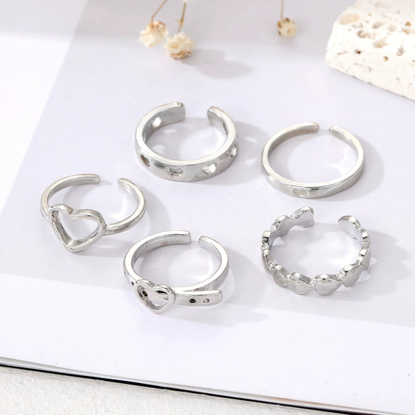 Alloy Hollow Love Style Geometric Ring Set