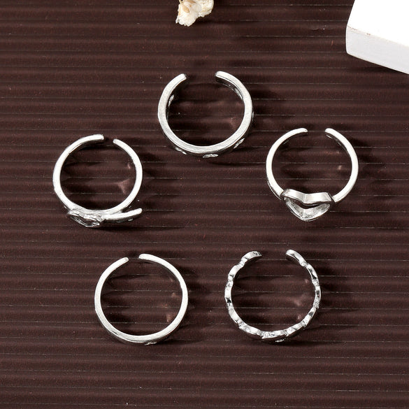 Alloy Hollow Love Style Geometric Ring Set
