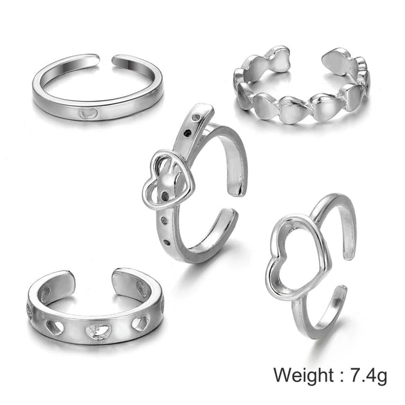 Alloy Hollow Love Style Geometric Ring Set