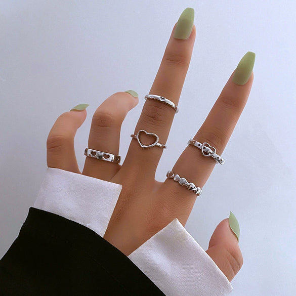 Alloy Hollow Love Style Geometric Ring Set