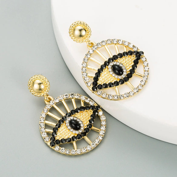 Alloy Hollow Round Turkish Eye Diamond Earrings For Women Retro Fashion Jewelry