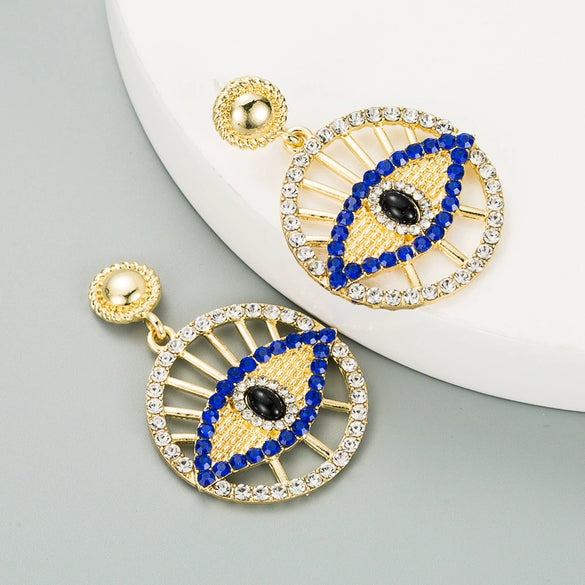 Alloy Hollow Round Turkish Eye Diamond Earrings For Women Retro Fashion Jewelry