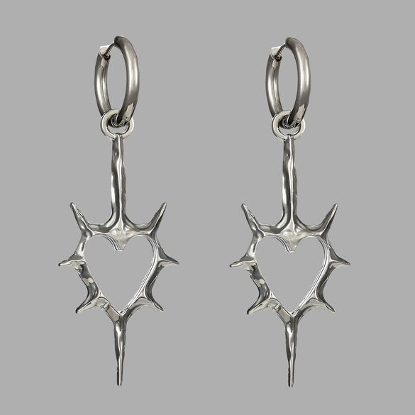 Alloy Hollowout Thorns Peach Heart Geometric Electroplated Unisex Earrings