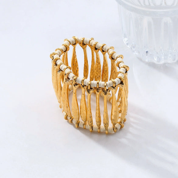 Alloy Hollowout Woven Elastic Ladies Bracelet With Geometric Style And Electroplating