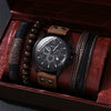 Alloy Imitation Leather Ordinary Glass Mirror Round Dial Men's Leisure Quartz Watch Set