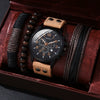 Alloy Imitation Leather Ordinary Glass Mirror Round Dial Men's Leisure Quartz Watch Set
