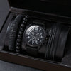 Alloy Imitation Leather Ordinary Glass Mirror Round Dial Men's Leisure Quartz Watch Set