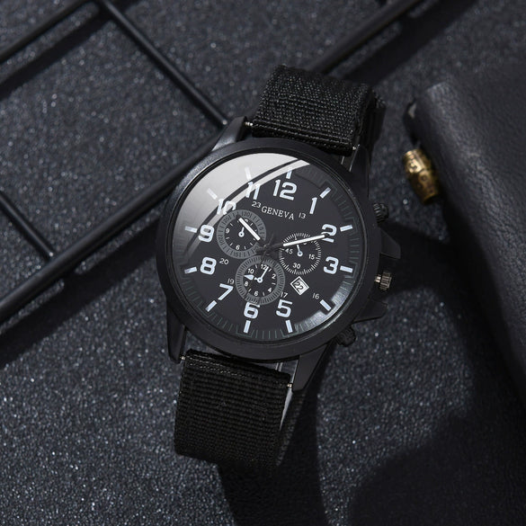 Alloy Imitation Leather Ordinary Glass Mirror Round Dial Men's Leisure Quartz Watch Set