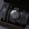 Alloy Imitation Leather Ordinary Glass Mirror Round Dial Men's Leisure Quartz Watch Set