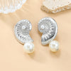 Alloy Imitation Pearl Conch Earrings Women's Geometric Style Electroplated Jewelry