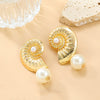 Alloy Imitation Pearl Conch Earrings Women's Geometric Style Electroplated Jewelry