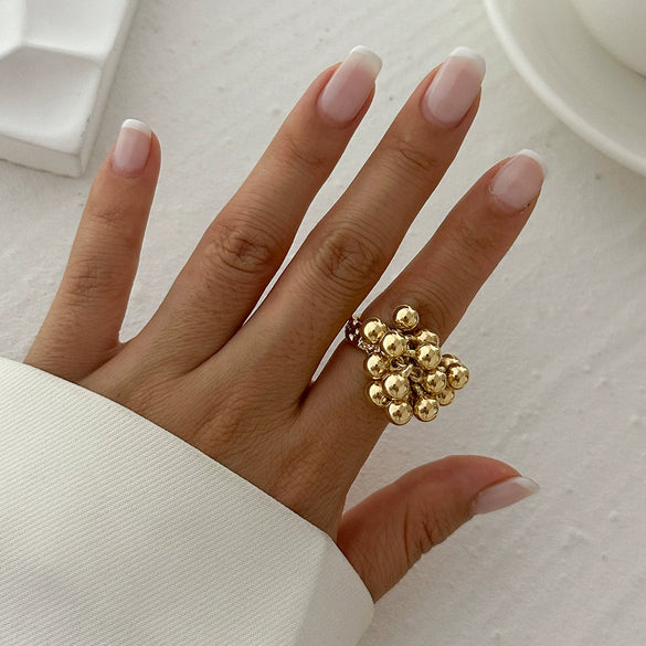 Alloy Imitation Pearl Open Ring Asymmetrical Cut Out Winding Geometric Niche Style Electroplated For Women