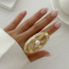 Alloy Imitation Pearl Open Ring Asymmetrical Cut Out Winding Geometric Niche Style Electroplated For Women