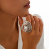 Alloy Imitation Pearl Open Ring Asymmetrical Cut Out Winding Geometric Niche Style Electroplated For Women