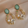Alloy Imitation Pearl Rhinestone Geometric Flower Retro Earrings For Women