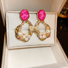 Alloy Imitation Pearl Rhinestone Geometric Flower Retro Earrings For Women