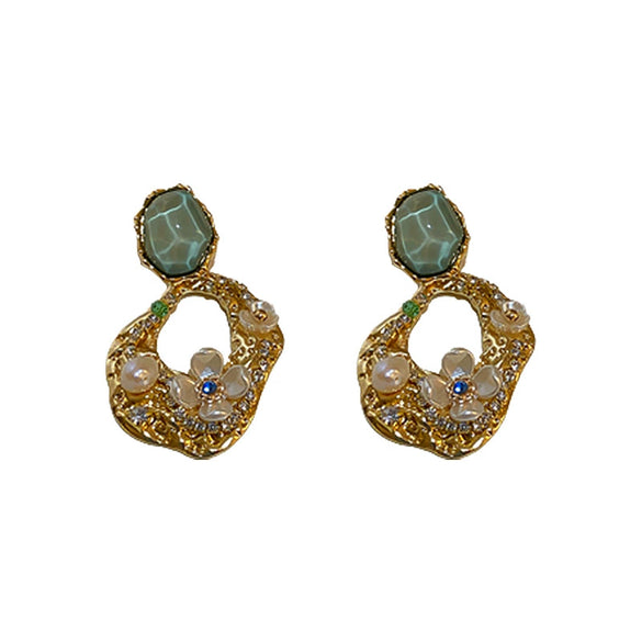 Alloy Imitation Pearl Rhinestone Geometric Flower Retro Earrings For Women